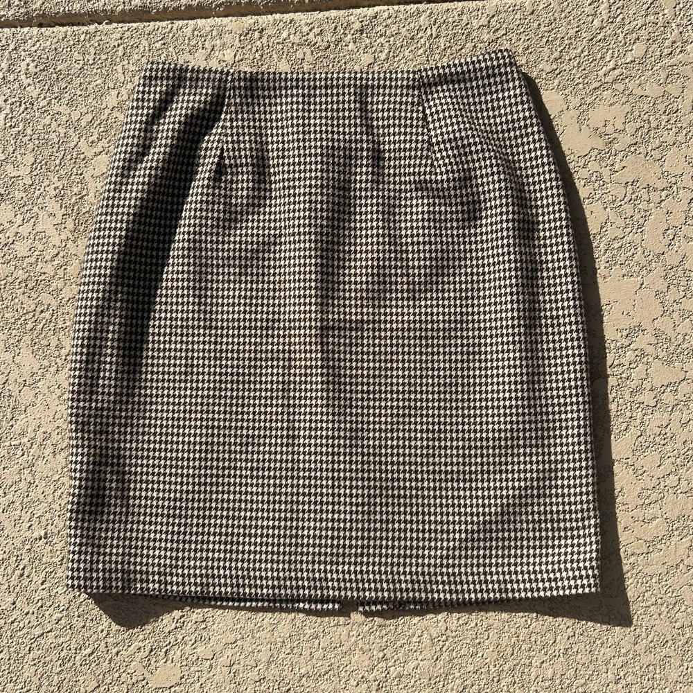 Vintage Wool Skirt Maggie Lawrence Size 10‎ Houndstooth Plaid Midi Lined Pencil